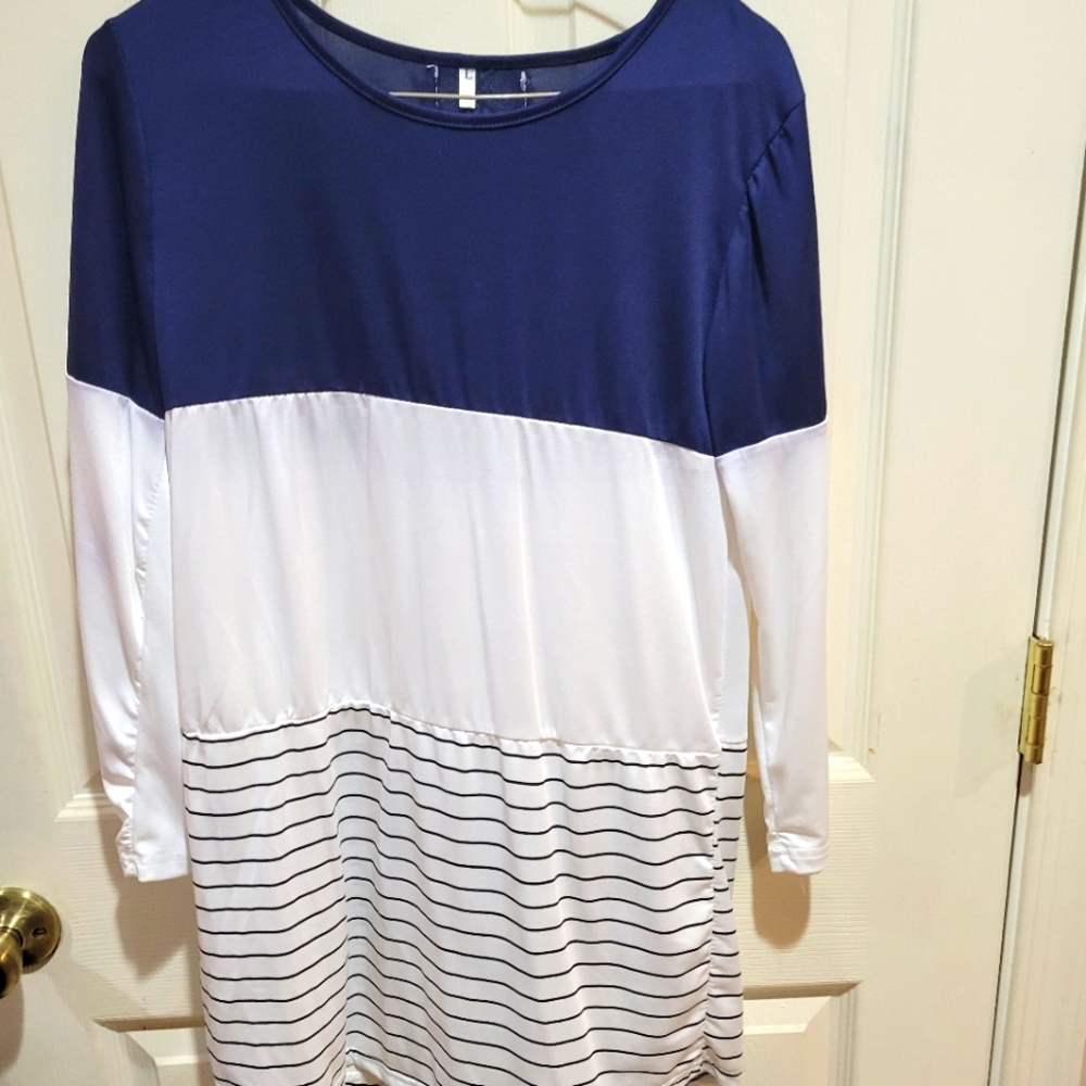 Blue and White Striped Long Sleeve Top